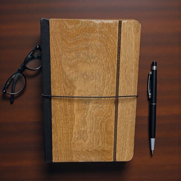 Travel Journal Wooden Covered Notebook/Journal 9"x6" - Picture 1 of 7